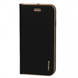 Samsung Galaxy S10e, G970 Vennus exkluzív fémkeretes oldaltnyitós tok, fekete