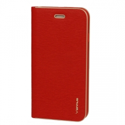 Samsung Galaxy Note 10, N970 Vennus exkluzív fémkeretes oldaltnyitós tok, piros