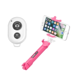 Selfie bot + tripod, bluetooth-os, rózsaszín