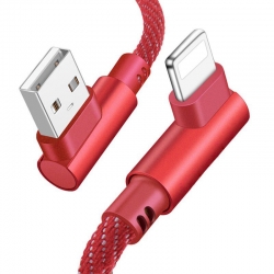 Micro USB kábel, 1m, fekete, 90 fokos csatlakozókkal, gyorstöltéshez(QC 3.0), piros