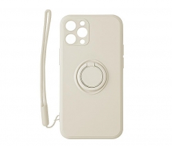 Apple iPhone 12 mini Gyűrűs Bársony szilikon tok, szürkés fehér