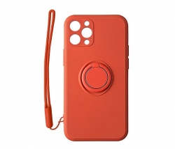 Apple iPhone 12, 12 Pro Gyűrűs Bársony szilikon tok, piros