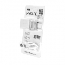 Mysafe hálózati töltőfej Type C kábellel, CH24A, 2XUSB, 2,4A, fehér