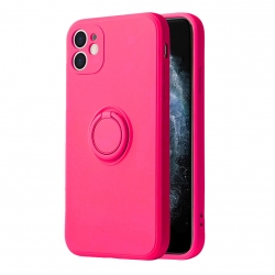 Apple iPhone 7, 8, SE 2 Gyűrűs Bársony szilikon tok, rózsaszín