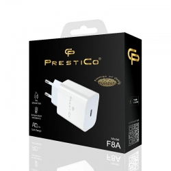 PrestiCo hálózati töltőfej Type-c kimenettel, PD 20W, F8A, fehér