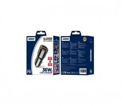 Jellico autós töltő , 36W, 2XUSB, QC3.0, F9, fekete