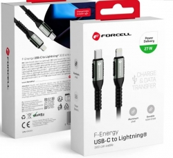 Forcell Type-C lightning adatkábel, C259, PD, 3 méter, 27W, fekete