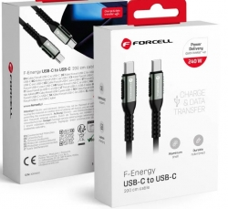 Forcell Type-C Type-C adatkábel, C263, PD, QC 4.0, 3 méter, 240W, fekete