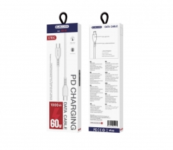 Jellico Type-C Type-C adatkábel, KDS-30, 1 méter, 60W, fehér