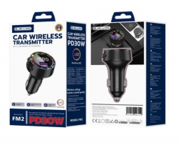 Jellico Bluetooth FM transmitter, FM2, 1XUSB, 1XType C, PD 30W, fekete