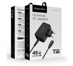 Kruger&Matz; univerzális laptop töltő, Type-c PD, 7 adapterrel, 45W